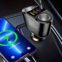 黑色多功能车载充电器超级快速充电汽车电源适配器点烟器转换器 ABS 材质适用于 12V-24V 型号 - 黑色 - 查看 3