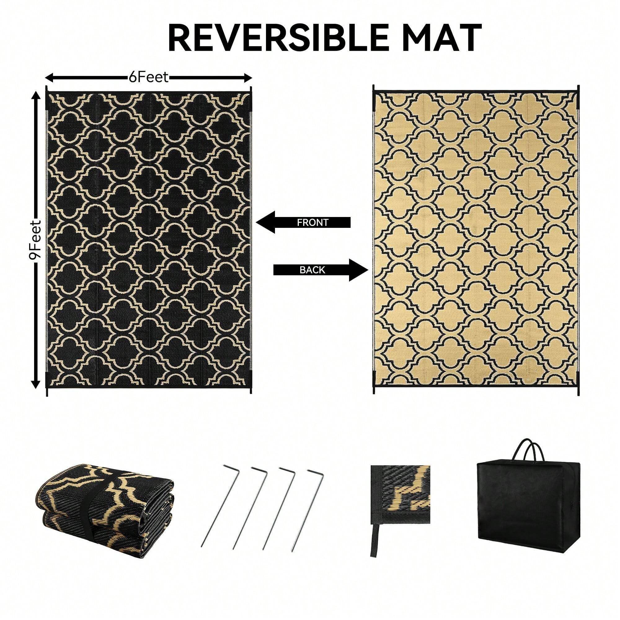 Outdoor Plastic Straw Rug For Patio Waterproof, 6x9 Large Reversible