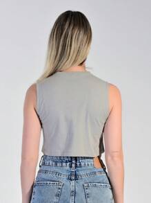 WOMEN'S CROPPED TANK TOP 100% COTTON - 灰色 - 查看 3