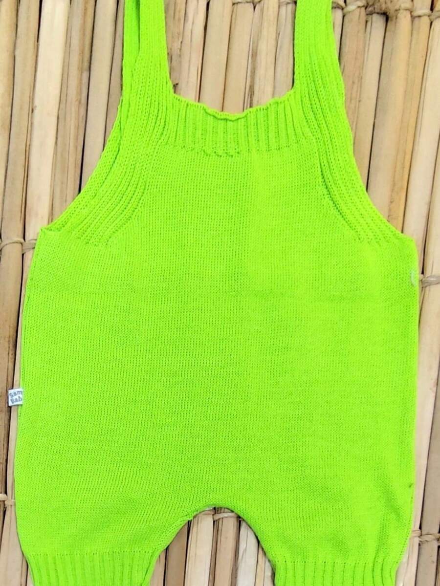 Knitted Baby Romper / Jumpsuit With Stripe In The Middle - Assorted Colors - 2 To 6 Months - 青檸色 - 查看 1