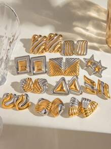 1 paire Boucles d'oreilles géométriques, Boucles d'oreilles en acier de titane exquises à double anneau, Boucles d'oreilles minimalistes en forme de croix, Petits anneaux de deux couleurs, Cadeaux quotidiens pour Noël et fêtes