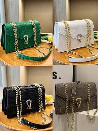 Crocodile Embossed Flap Chain Square Bag ,Lightweight Business Casual Small PU Leather Solid Color Square Shoulder Bag, Perfect Sling Bag For Daily Use, For Teen Girls Women College Students,Rookies & White-Collar Workers For Office,College,Work ,Business,Commute,Outdoors, Travel, Outings Best Work Bag For Women,Birthday Gift Gift, Accessories, Gift On Valentine Female Lady Girls Women Teenagers For College Student School Student Gift