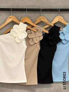 Women's Off Shoulder Blouse Flower Nude Ribbed Elegant Basic Chic Chic Clothes - Màu vàng - Xem 2