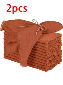 2/6/12/300pcs Simple Fresh Fringed Cloth Napkins, Soft & Absorbent, Suitable For Party, Wedding, Restaurant, Dining Table Decor