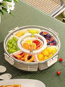 1pc Food Container Box With Divider Tray, Lid And Handle, Portable Rotating Snack Platter, Suitable For Candies, Fruits, Nuts, Snacks, Party, Entertainment, Picnic Christmas Gift