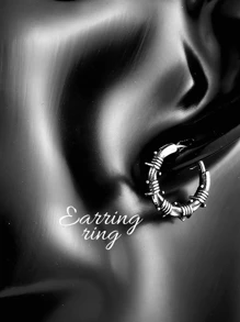 1 件钛钢耳环男士嘻哈朋克耳环，铁丝网耳环，适合日常佩戴，礼物 - 銀色 - 查看 3