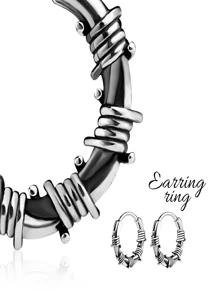 1 件钛钢耳环男士嘻哈朋克耳环，铁丝网耳环，适合日常佩戴，礼物 - 銀色 - 查看 10