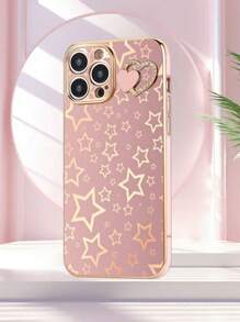 1 个粉色电镀 TPU 星形印花手机壳和 1 个粉色电镀水钻心形手机壳，适用于 16 Pro Max、 15 Pro Max、A52 4G、A31 4G、A23、Redmi Note 11 Pro 4G、Redmi Note 12 4G、OPPO A54、A14、A54 防水防震防摔防刮 - 彩色 - 查看 1