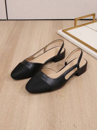 Sandalias con tira trasera para mujer talla grande, zapatos planos de PUnta cuadrada, nuevos versátiles franceses elegantes de tacón bajo en bloque de color, tacón grueso, clásicos retro de tacón bajo, planos slip-on