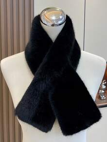 1 Set Of Winter Fluffy Hat & Scarf, Thick Warm Fashion Ear Protection, Elegant Casual, Polyester Material, Fluffy Splicing, Warm, Windproof, Sexy Lady, Autumn/Winter