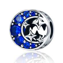 bamoer 1 PC 925 Prata Esterlina Delicado Estrelas Lua Pingentes Viagem Charme Azul Contas Fit Pulseira Original Pulseira DIY Jóias