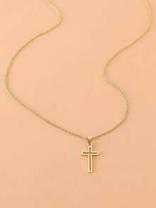 1 chiếc vòng cổ thánh giá rỗng thời trang tối giản, phụ kiện cổ điển đa năng dành cho phụ nữ - Vòng cổ thánh giá rỗng - Xem 4