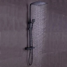 Eatssode Robinetterie de douche Système de douche Ensemble de douche noir avec thermostat Ensemble de douche Douche à effet de pluie Ensemble de douche avec douchette + douche de tête 30x30cm
