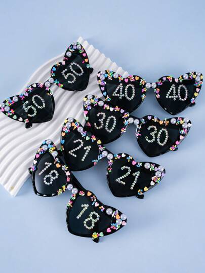 1 pieza de Gafas con perlas - Accesorios de regalo para fiestas de cumpleaños 18, 21, 30, 40, 50, Adecuado para usar en fiestas de cumpleaños, Halloween, ropa casual de negocios, regalos de verano, playa, vacaciones, exteriores, viajes