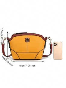 Women's Crossbody Bag, Fashion Chic Shoulder Purse, Two-Tone PU Leather, Adjustable Strap, Casual Everyday Satchel - 黃色 - 查看 6