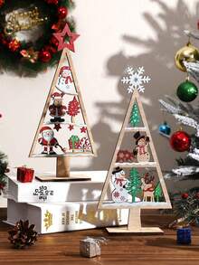 1 pieza Decoración de mesa de madera navideña: Adornos navideños con diseños de árbol de Navidad, Papá Noel, muñeco de nieve y renos, perfectos para la decoración del hogar, decoración de la repisa de la chimenea y decoraciones de fiesta de Navidad - Multicolor - Ver 8