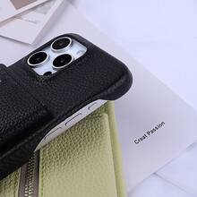 1 szt. Luksusowy pokrowiec na telefon z zamkiem błyskawicznym, etui ze skóry PU, kompatybilny z Apple IPhone 16 15 14 Plus 13 12 11 Pro Max, jednolity kolor, styl portfela z litchi grain, wielofunkcyjna ochronna osłona telefonu