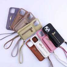 1 szt. Luksusowy pokrowiec na telefon z zamkiem błyskawicznym, etui ze skóry PU, kompatybilny z Apple IPhone 16 15 14 Plus 13 12 11 Pro Max, jednolity kolor, styl portfela z litchi grain, wielofunkcyjna ochronna osłona telefonu