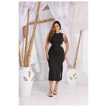 Women's Ribbed Dress With Neckline On Both Sides Of The Waist, Slit On The Leg, Summer Fashion 2025 - 黃色 - 查看 8