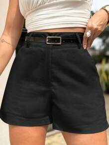 EMILI LULU RUNS4 Women's Classic Viscose Shorts With Square Belt - màu đen - Xem 4