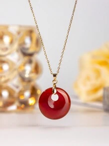 1pc Natural Crystal Doughnut Shape Charm Fashion Cute Pendant Amulet Lucky Coin Pendant Necklace, Holiday Party To Send Friends And Family Jewelry Gift Choice