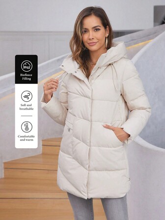 HaiLuoZi 斜口袋拉链连帽夹棉大衣