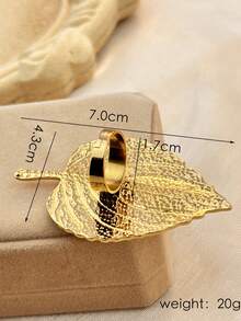 1 件不锈钢 18K 镀金枫叶戒指，高品质优雅珠宝，适合派对、约会、装饰 - 金黃色 - 查看 7