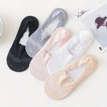 1 paire de chaussettes bateau en dentelle de fleurs de cerisier fines anti-dérapantes à col bénitier absorbant la transpiration pour femmes, pour le printemps/l'été