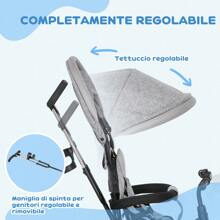 Triciclo per Bambini 18+ Mesi Pieghevole con Seduta Imbottita, Maniglione e Cestino - Grigio Scuro - Visualizzare 6