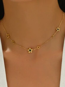 LIEBEIRIS 1pc Minimalist 18K Gold Plated Black & White Star Pendant Necklace,Stainless Steel,Suitable For Women Daily Wear And Gift - Yellow Gold - View 4