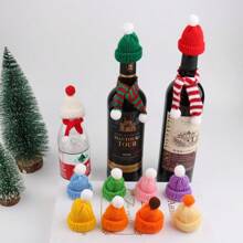 圣诞装饰 1 件针织迷你毛线圣诞帽、暴力熊公仔、酒瓶套、手工制作圣诞装饰配件 - 彩色 - 查看 1