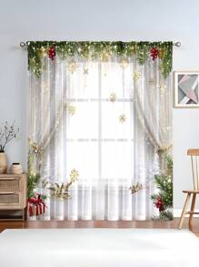 1 pieza Cortina transparente de decoración navideña con árbol de Navidad y campanas iluminadas, adecuada para sala de estar, dormitorio, cocina, para decoración navideña - Multicolor - Ver 3
