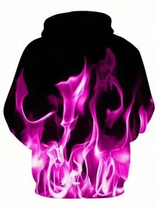 Áo hoodie họa tiết ngọn lửa 3D cho nam, áo nỉ trùm đầu co giãn nhẹ thoáng khí năng động cho hoạt động ngoài trời - Màu Hồng Tươi - Xem 2