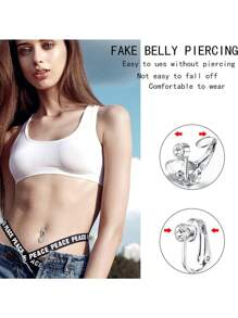 AVYRING 3-5PCS Golden Fake Belly Piercing Fake Belly Ring For Women Fake Belly Button Piercing Clip On Belly Button Rings Fake Navel Ring Non Piercing