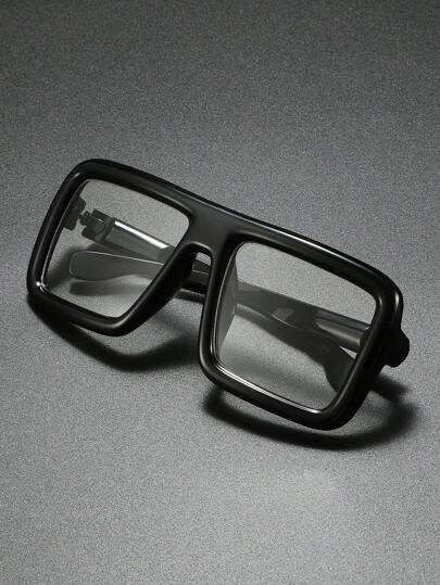 1 par de gafas con marco extra grande, anteojos de moda unisex para computadora y lectura con marco cuadrado grueso y lentes transparentes falsos, accesorios minimalistas de gafas nerd