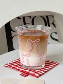 1 件法式粉色蝴蝶结玻璃杯，Ins 美学咖啡/牛奶杯，回到学校 - 彩色 - 查看 4