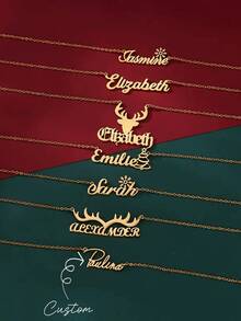 Customized Heart-Shaped Name Necklace With Reindeer, Christmas Tree, And Snowflake Design - Personalized Stainless Steel Jewelry For Women - Perfect Choice For Valentine's Day And Holiday Gifts