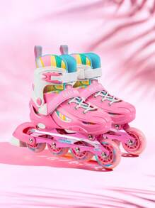 FREE STAR 1 Set Carefree Knight Sporty PU Inline Skates With Colorful Flashing Wheels For Teens And Adults, Comfortable Adjustable Size, Full Set With Helmet & Protective Gear, Outdoor Roller Skating Equipment For Beginners, Unisex All Season