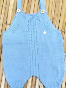 Knitted Baby Romper / Jumpsuit With Stripe In The Middle - Assorted Colors - 2 To 6 Months - 淺藍色 - 查看 1