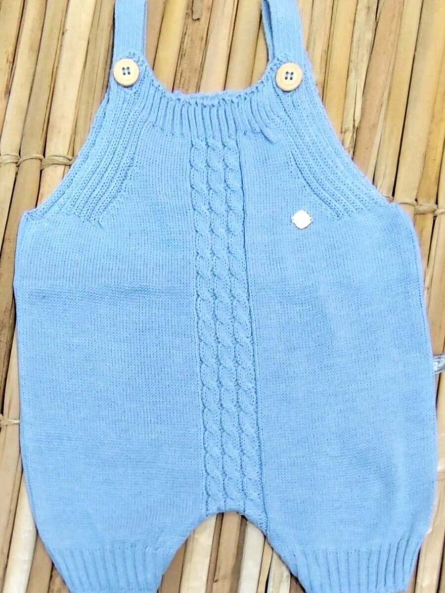 Knitted Baby Romper / Jumpsuit With Stripe In The Middle - Assorted Colors - 2 To 6 Months - 淺藍色 - 查看 1
