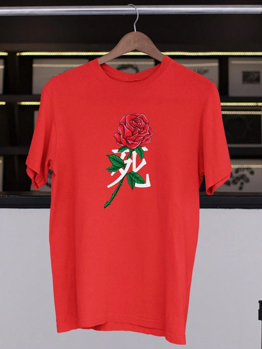 Men's Pink T-Shirt With Japanese Writing Swag Streetwear Stylish Printed 100% Cotton - Đỏ - Xem 1