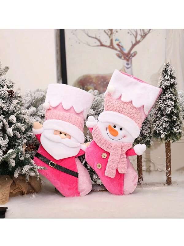 1pc Christmas Socks Pink Christmas Stockings Fireplace Hanging Candy Gift Socks Home Holiday Christmas Decorations Christmas Ornaments Birthday