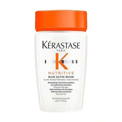 Kérastase Kerastase[Mini]Nutritive Bain Satin Riche 洗发水 80ml | 适合中至浓密干性发质的保湿洗发水。| 富含营养成分的洗发水，可清洁并深层滋养干性至极干性发质。这款滋养配方含有植物蛋白和烟酰胺，可顺滑和调理头发，同时增加强度和光泽。