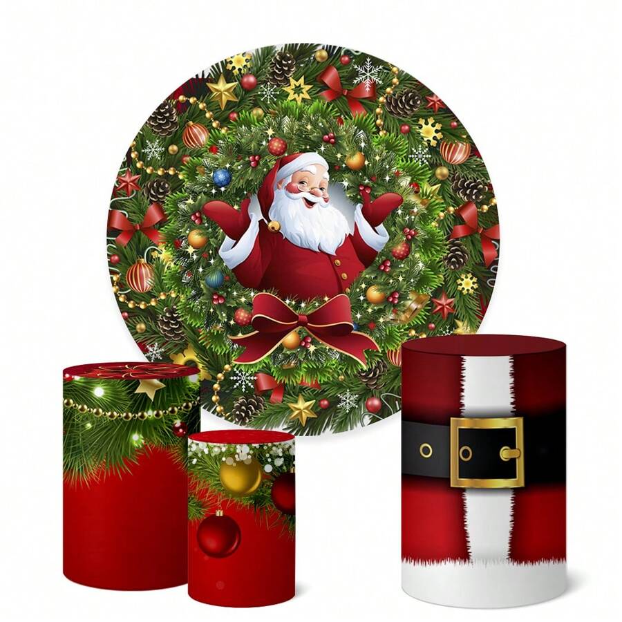 Trio de Capas Cilíndricas + Painel Redondo 1,50m, Festas, Aniversários, Natal - K1NAT049 - Visão 1