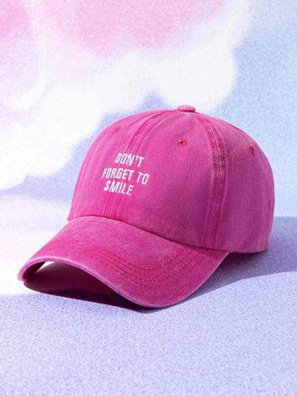 1 pieza Gorra de béisbol lavada para mujer con bordado 'NO OLVIDES SONREÍR', sombrero de ocio ajustable al aire libre con protección solar para primavera y otoño, adecuado para viajes y vacaciones en la playa, sombrero de sol para hombres, estilo juvenil Y2K