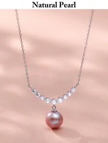 1 chiếc vòng cổ mặt dây chuyền ngọc trai nước ngọt tròn màu tím tự nhiên quý hiếm sang trọng, đường kính 8-9mm, bạc S925, lý tưởng cho phụ nữ sử dụng hàng ngày, hẹn hò, đám cưới, du lịch, quà tặng trang sức chu đáo, hộp - Màu tím - Xem 1
