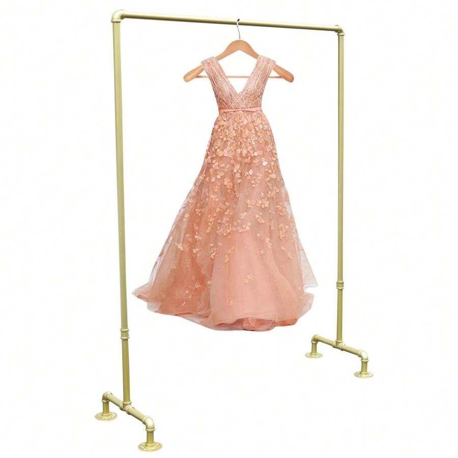 YUNRUX Coat Rack Metal Tube 150x110x40cm Heavy-Duty Gold Clothes Rack With Shoe Rack, Wardrobe Clothes Rail Freestanding Wardrobe Gold-White Clothes Rack - Gold - View 1