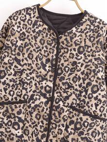 女士休闲豹纹棉服外套秋冬保暖圆领宽松夹克上衣