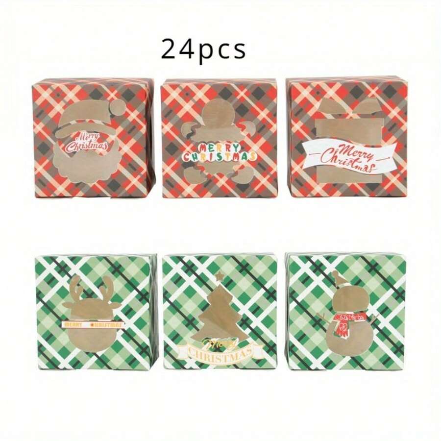 24 件装圣诞礼盒，纸质糖果和巧克力包装，适合节日零食、派对礼品、婚礼和生日装饰圣诞礼物圣诞快乐平安夜圣诞派对 - 紅色+綠色 - 查看 1