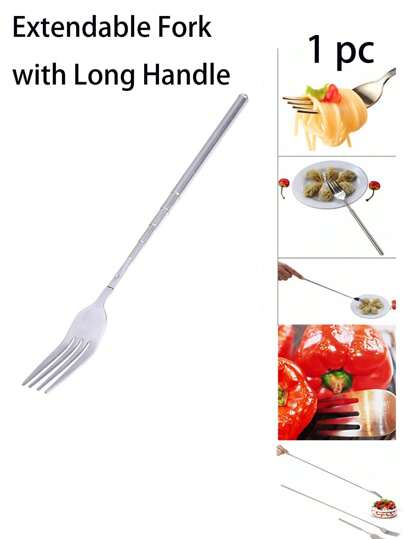 1pc Stainless Steel Extendable Dinner Fork - Retractable, Telescopic, 22.1~64.6cm (8.7~25.4in) Long, Easy-To-Use, Space-Saving, Perfect For Restaurant, Fruit, Dessert, Camping, Travel, And Everyday Meal Christmas Gift, School Supplies